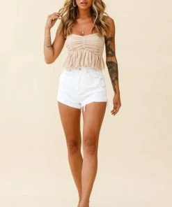 Selfie Leslie Anjelica Raw Edge Crop Top Beige Bestsellers