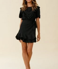 Selfie Leslie Angelique Tassel Bust Wrap Bottom Dress Black