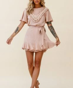 Selfie Leslie Angelique Tassel Bust Wrap Bottom Dress Mocha Special Occasions