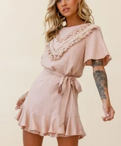 Selfie Leslie Angelique Tassel Bust Wrap Bottom Dress Mocha Special Occasions