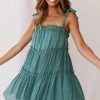 Selfie Leslie Dolly Layered Ruffle Tied Shoulder Strap Dress Green