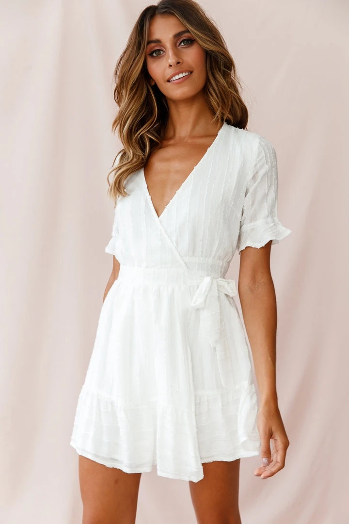 Selfie Leslie Bridal Shower Rubi V-Neckline Wrap Dress White 3 Selfie Leslie Bridal Shower Rubi V-Neckline Wrap Dress White
