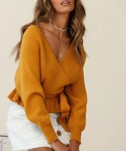 Selfie Leslie Bestsellers Amara Long Sleeve Knit Top Mustard