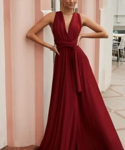 Selfie Leslie Ariana Multiway Maxi Dress Maroon New In