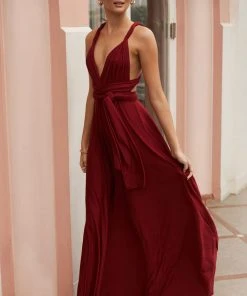 Selfie Leslie Ariana Multiway Maxi Dress Maroon New In