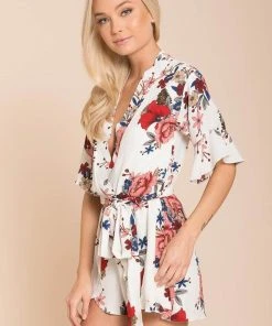 Selfie Leslie Abril Floral Romper White/Red