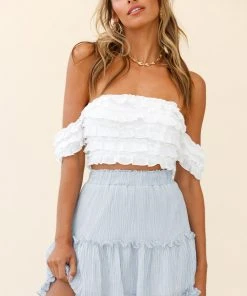 Selfie Leslie Alexi Mini Skirt Frill Trim Crepe Texture Grey