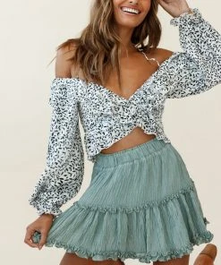 Selfie Leslie Alexi Mini Skirt Frill Trim Olive