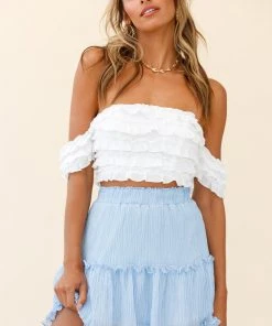 Selfie Leslie Alexi Mini Skirt Frill Trim Steel Blue Baby Shower