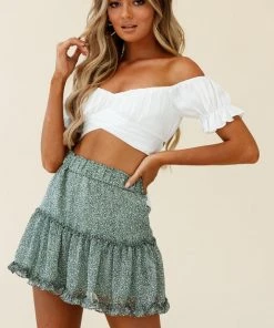 Selfie Leslie Baby Shower Alexi Frill Trim Mini Skirt Leopard Print Sage