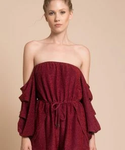 Selfie Leslie Addison Off The Shoulder Romper Wine