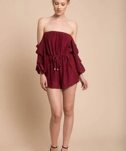 Selfie Leslie Addison Off The Shoulder Romper Wine