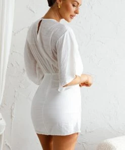 Selfie Leslie Rivera Tied Bust Cut-Out Dress White