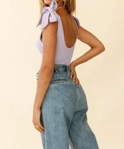 Selfie Leslie Can't Stop Me Bow Shoulder Bodysuit Lilac