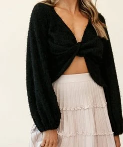 Selfie Leslie Adore Back-To-Front Twist Knit Crop Top Black
