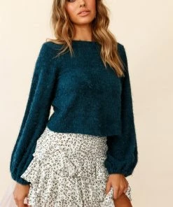 Selfie Leslie Adore Back-To-Front Twist Knit Crop Top Teal