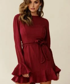 Selfie Leslie Aspley Flare Cuff Waist Tie Dress Antique Rose Bestsellers