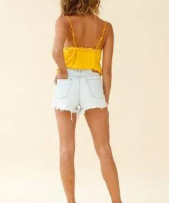 Selfie Leslie Brooklyn Lace Trim Camisole Bodysuit Mustard