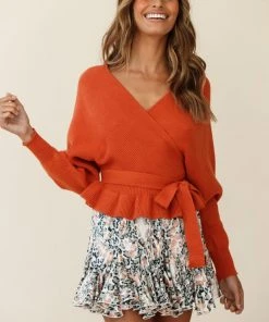 Selfie Leslie Amara Long Sleeve Knit Top Camel