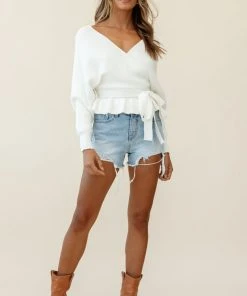 Selfie Leslie Amara Long Sleeve Knit Top Ivory