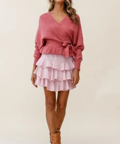 Selfie Leslie Amara Long Sleeve Knit Top Rose