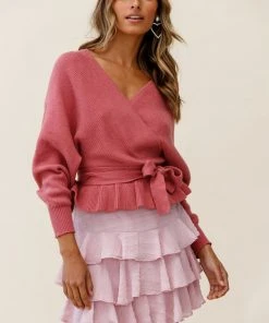 Selfie Leslie Amara Long Sleeve Knit Top Rose