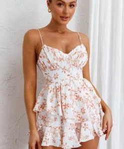 Selfie Leslie Good Morning Angel Molded Bust Flounce Hem Romper Floral Orange
