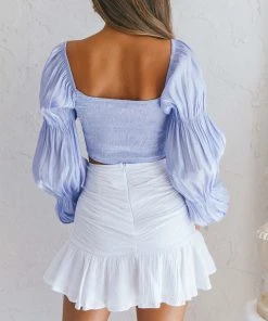 Selfie Leslie Alira Three-Button Ruched Bust Crop Top Lavender New In