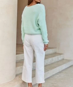 Selfie Leslie All My Love Long Sleeve Crossover Knit Sweater Soft Lime New In