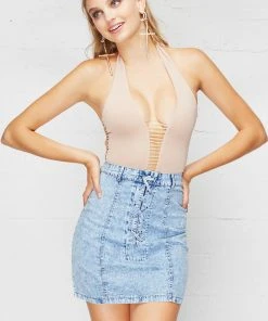 Selfie Leslie Alisha One Piece Bodysuit Beige Clothing