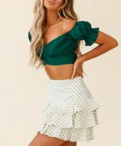 Selfie Leslie Bestsellers Linka Off-Shoulder Tie-Back Crop Top Forest Green