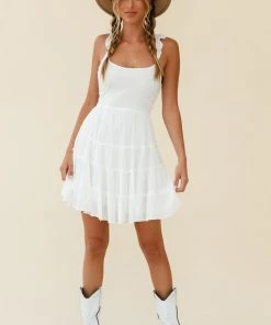 Selfie Leslie Allegra Fluted Hem Lace-Up Back Dress White Bestsellers