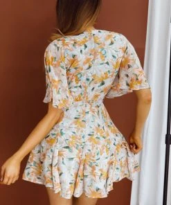 Selfie Leslie Estelle Angel Sleeve Dress Lily Print Blue