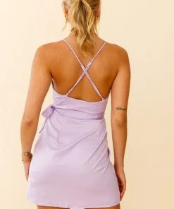 Selfie Leslie Bestsellers Medellin Gathered Detail Side-Tie Wrap Dress Lilac
