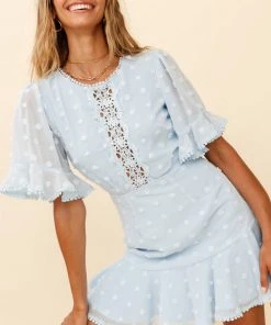 Selfie Leslie Afternoon Delight Crochet Bust Accent Open Back Dress Baby Blue