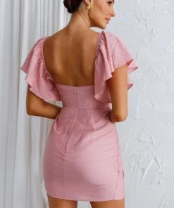 Selfie Leslie Aphrodite Molded Bust Angel Sleeve Wrap Dress Blush