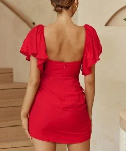 Selfie Leslie Aphrodite Molded Bust Angel Sleeve Wrap Dress Red New In
