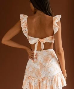 Selfie Leslie Porcia Tied Back Frill Dress Floral Orange