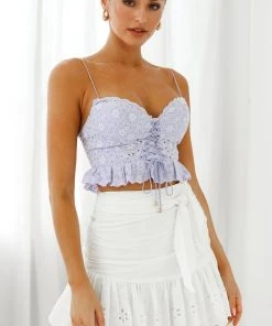 Selfie Leslie Camryn Sweetheart Neckline Lace-Up Bodice Crop Top Lilac New In