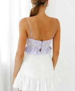 Selfie Leslie Camryn Sweetheart Neckline Lace-Up Bodice Crop Top Lilac New In