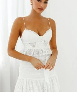 Selfie Leslie Camryn Sweetheart Neckline Lace-Up Bodice Crop Top White New In