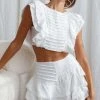 Selfie Leslie Wild And Free Pintuck Pleat And Ruffle Crop Top White
