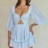 Selfie Leslie Picture This Three Quarter Sleeve Cut-Out Bust Romper Steel Blue New In