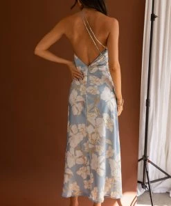 Selfie Leslie Casa Del Mar One-Shoulder Ruched Midi Dress Floral Blue