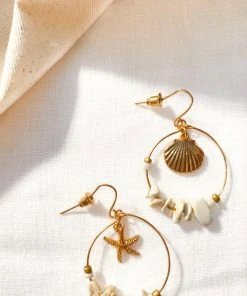 Selfie Leslie Clearance Sirena Gold & Shell Hook Earrings New Accessories