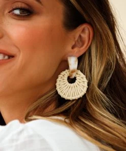 Selfie Leslie Clearance New Accessories Zulu Faux Straw Earrings Beige