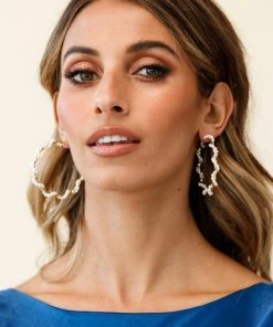 Selfie Leslie Clearance Luxe Life Pearl Hoop Earrings Gold