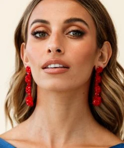 Selfie Leslie Clearance Osaka Floral Beaded Earrings Red New Accessories