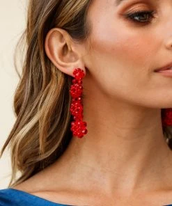 Selfie Leslie Clearance Osaka Floral Beaded Earrings Red New Accessories
