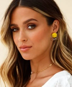 Selfie Leslie Clearance Samantha Geometric Perspex Earrings Yellow